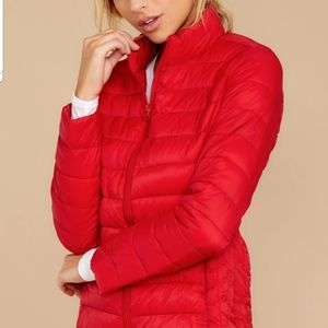 ❣Red Zip Up Puffer Jacket